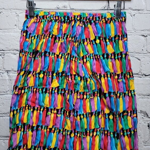 Vintage Maggy London 100% Silk Tassel Print Straight Skirt Size 4 - Picture 2 of 11